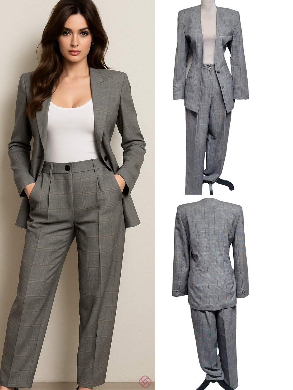 90s Vintage Daniel Niveau Gray Plaid Fitted Jacket Pleated Pants Pants Suit 10